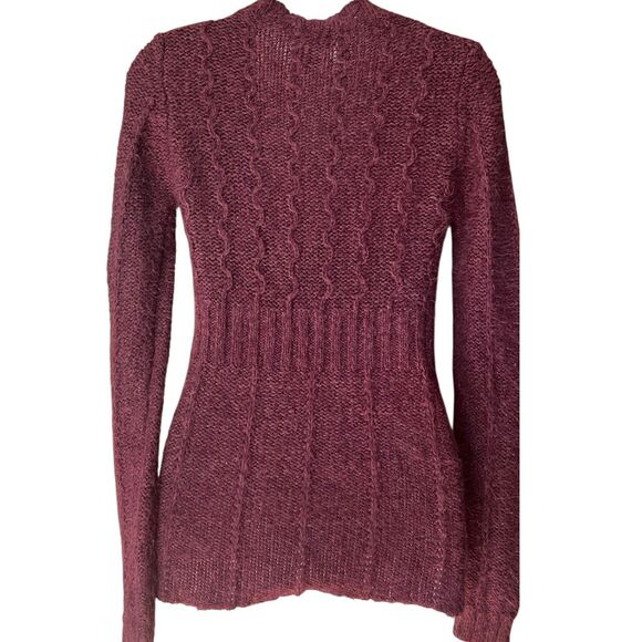 Arizona Wine Red V Neck Fitted Fuzzy Knit Sweater Sz S Y2K Goblincore Whimsigoth - Picture 11 of 14